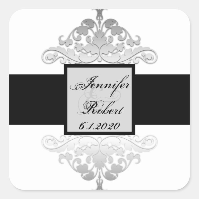 Sello para sobres de matrimonio blanco negro plate (Anverso)