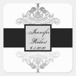 Sello para sobres de matrimonio blanco negro plate
