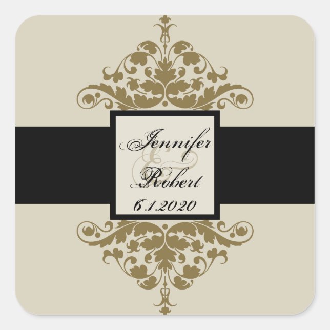 Sello para sobres de matrimonio damasco dorado y n (Anverso)