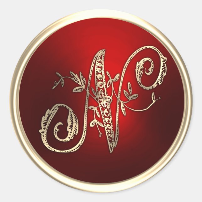 Sello para sobres de Monograma N dorado y rojo (Anverso)