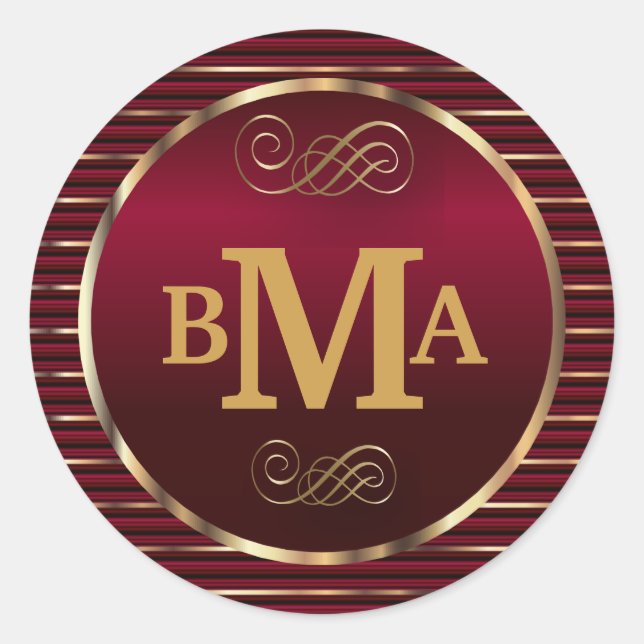Sello para sobres de monograma rojo oscuro y oro (Anverso)