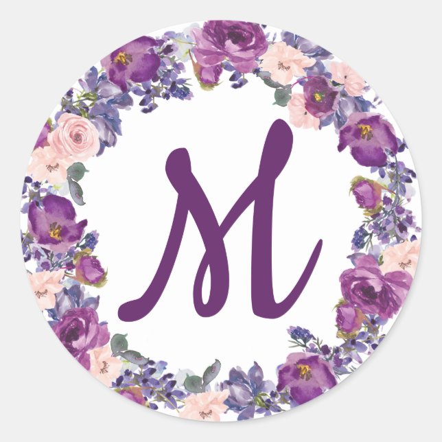 Sello para sobres de monograma rosa púrpura de cir (Anverso)