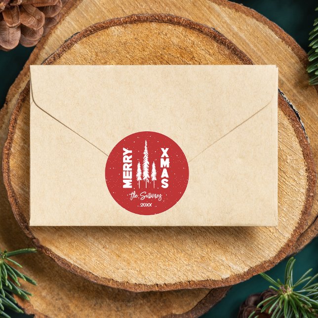 Sello para sobres de navidad de moras rojas y blan (Customize your Merry Xmas envelope seal to enhance your mailings this season! Order today!)
