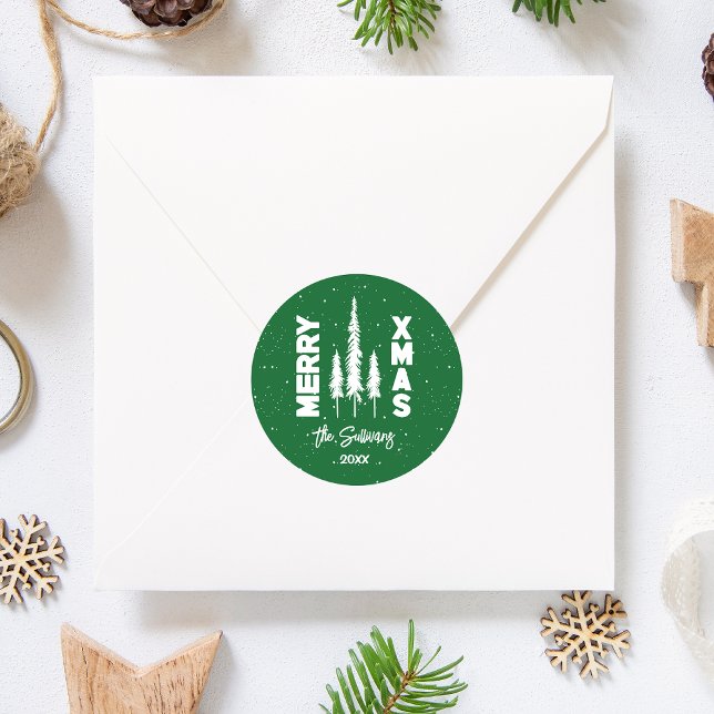 Sello para sobres de navidad verde y blanca (Green Modern Merry Christmas envelope seal to adorn your mailings this season. Buy now!)