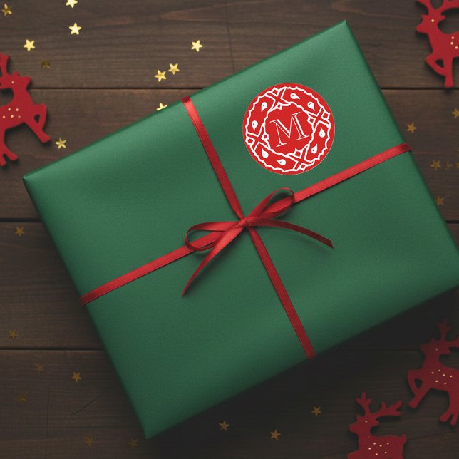 Sello para sobres de Navidades pequeños con monogr (Elegant Christmas gift sticker with monogram)