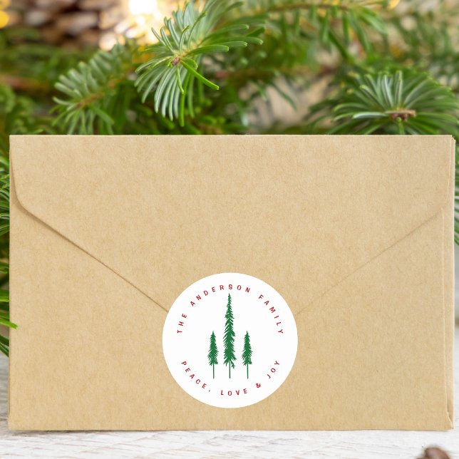 Sello para sobres de Navidades Pine Trees de nombr (Enhance your Christmas mailings with this striking minimalist pine tree envelope seal. Get it today!)
