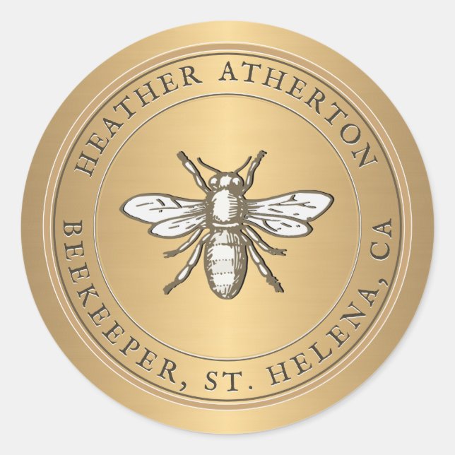 Sello para sobres de oro metálico de miel abeja de (Anverso)