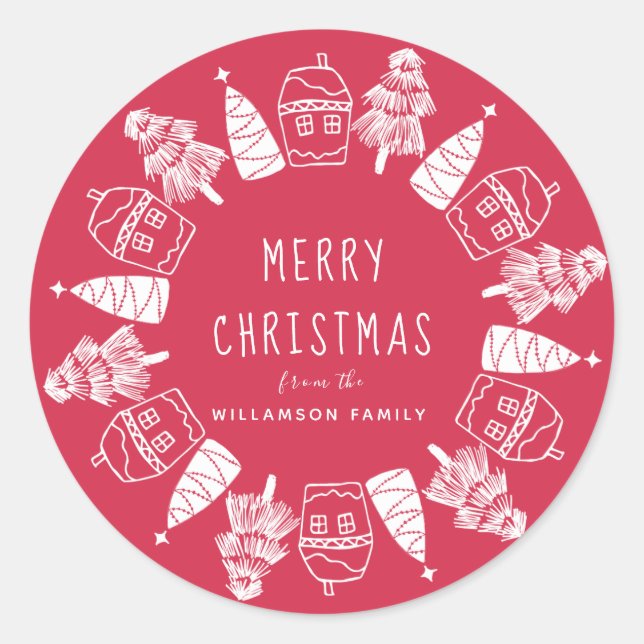 Sello para sobres de Personalizado navideño rojo y (Anverso)