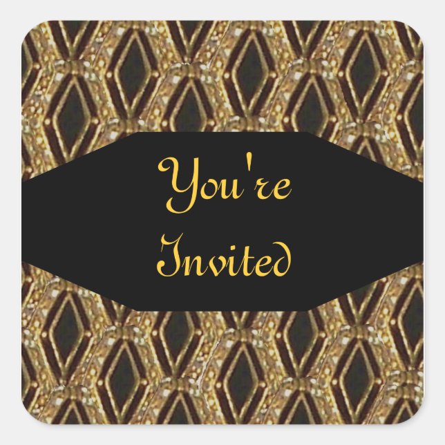 Sello para sobres elegante negro y dorado (Anverso)