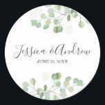 Sello para sobres Eucalyptus Boda Pegatina elegant<br><div class="desc">H Su elegante agradecimiento pegatina, cupcake Topper, etiqueta de favor o sello para sobres! Todos los detalles son HAND-DRAWN para que pueda estar seguro de que este diseño es único. El eucalipto es asombroso para cualquier fiesta, especialmente para los bodas. Las hermosas hojas y follaje se ajustan a cualquier estilo...</div>