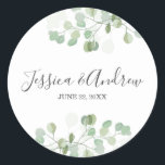 Sello para sobres Eucalyptus Boda Pegatina elegant<br><div class="desc">H Su elegante agradecimiento pegatina, cupcake Topper, etiqueta de favor o sello para sobres! Todos los detalles son HAND-DRAWN para que pueda estar seguro de que este diseño es único. El eucalipto es asombroso para cualquier fiesta, especialmente para los bodas. Las hermosas hojas y follaje se ajustan a cualquier estilo...</div>