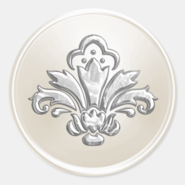 Sello para sobres Fleur de Lis de Marfil y Plata (Anverso)