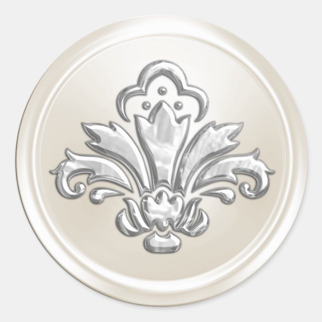 Sello para sobres Fleur de Lis de Marfil y Plata (Anverso)