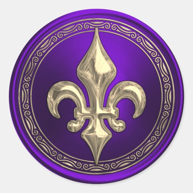 Sello para sobres Fleur de Lis morado y dorado (Anverso)