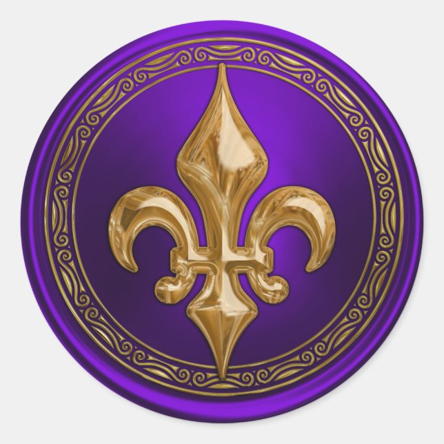 Sello para sobres Fleur de Lis morado y dorado (Anverso)
