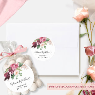 Sello para sobres floral borgoña y rosa / Favor