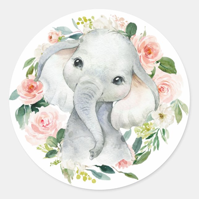 Sello para sobres floral Cute Baby Girl Elephant (Anverso)