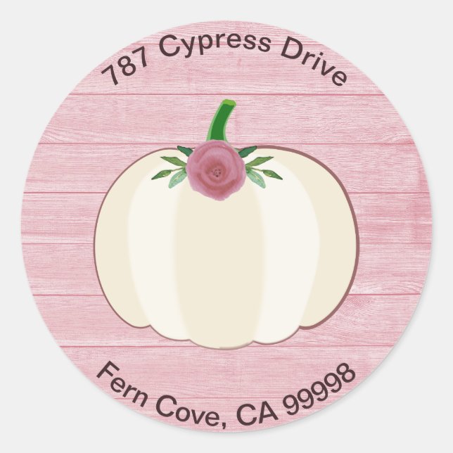 Sello para sobres floral de calabaza blanca rosada (Anverso)