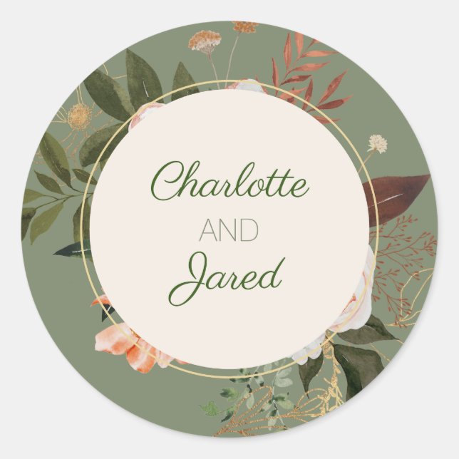 Sello para sobres floral Sage Green Watercolor (Anverso)