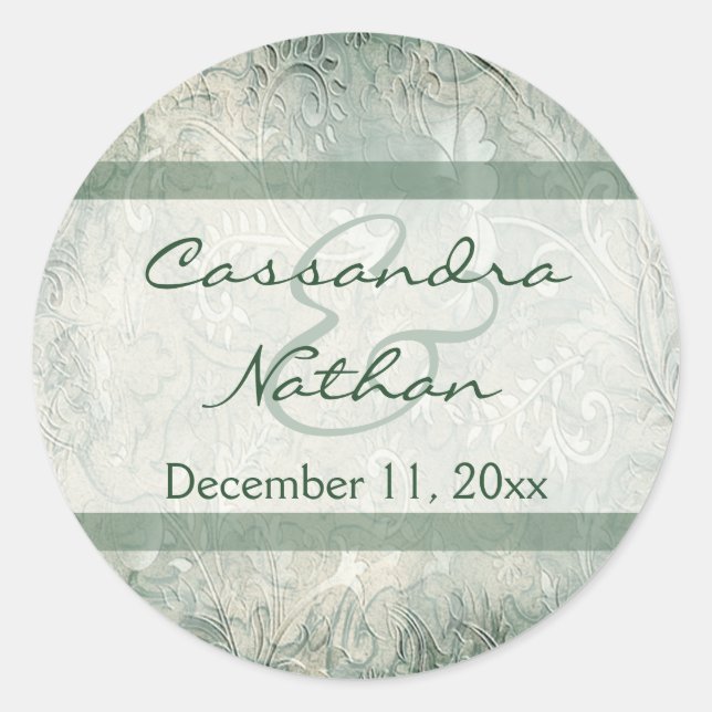 Sello para sobres floral verde e marfil (Anverso)