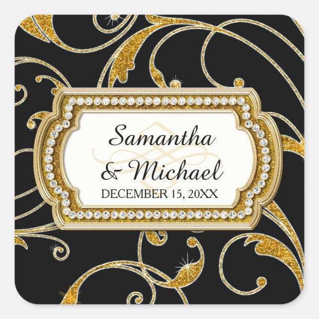 Sello para sobres Glam Old Hollywood Regency Black (Anverso)