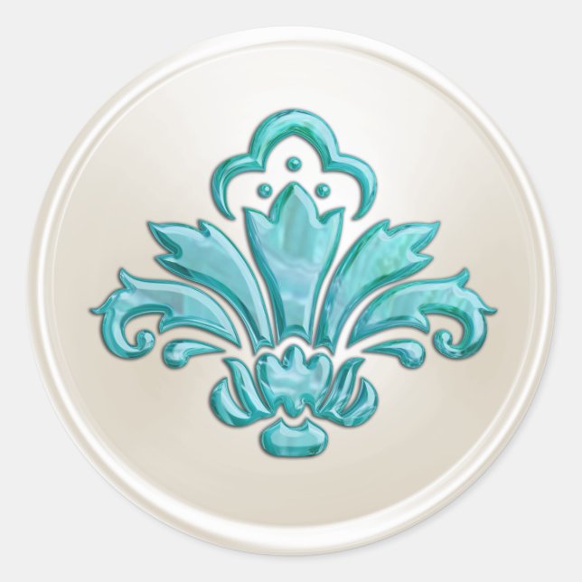 Sello para sobres Ivory and Aqua Fleur de Lis (Anverso)