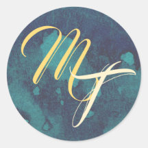 Sello para sobres monograma Boda azul y dorado