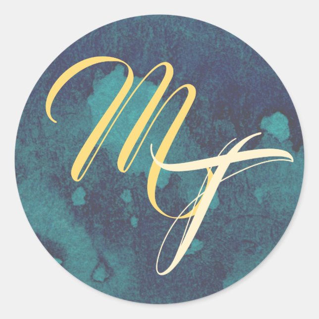 Sello para sobres monograma Boda azul y dorado (Anverso)