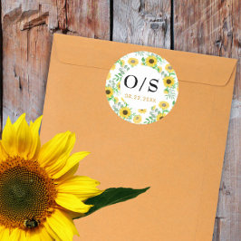 Sello para sobres Monograma de girasol acuarela