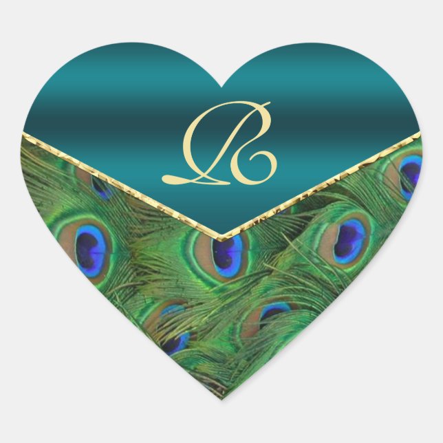Sello para sobres monograma de pavo real verde azu (Anverso)