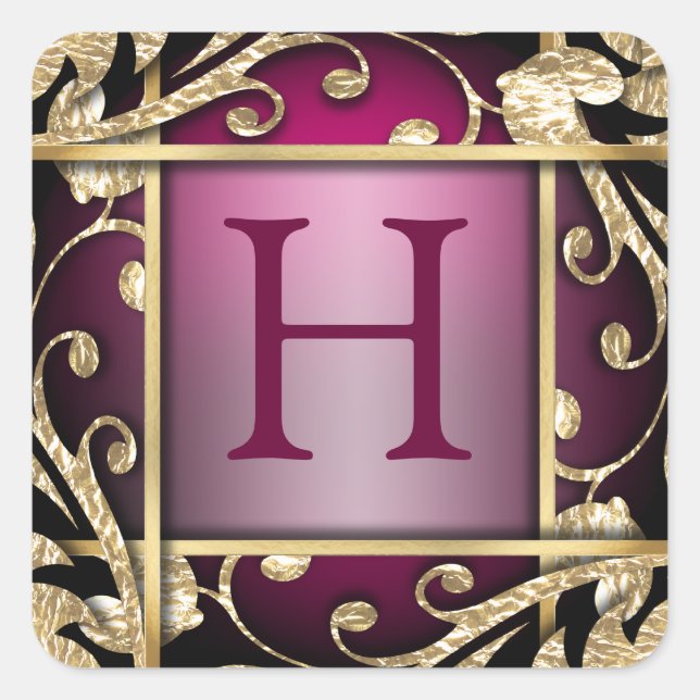 Sello para sobres Monograma Magenta Gold Lattice (Anverso)