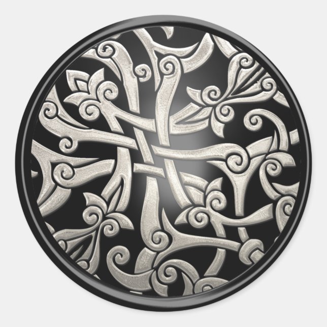 Sello para sobres negro y plateado de damasco celt (Anverso)