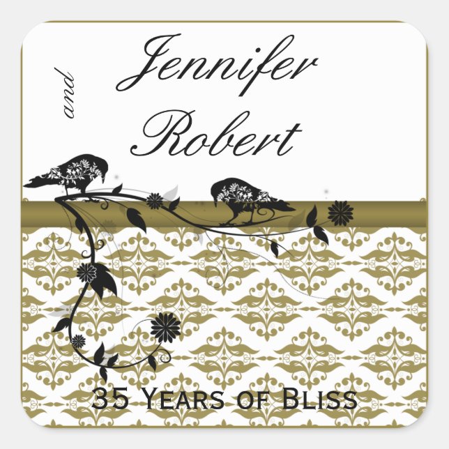 Sello para sobres Oro Damask Black Vine Bird (Anverso)