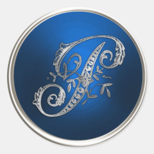 Sello para sobres P de Monograma Plateado y Azul