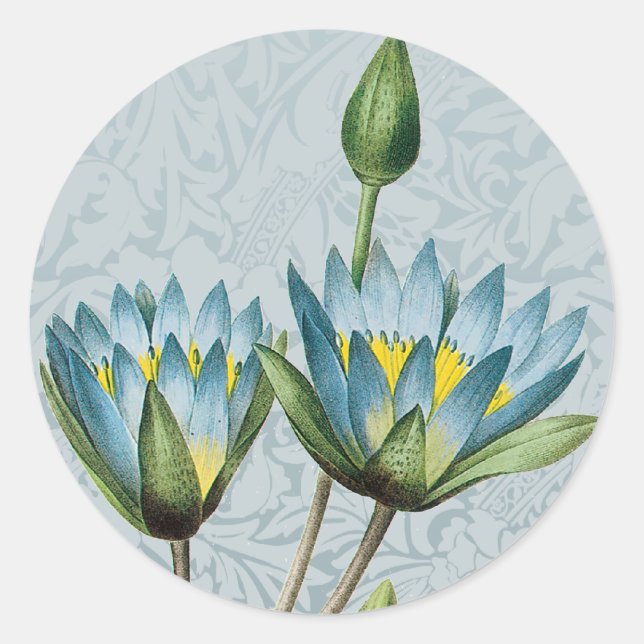 Sello para sobres Pegatina azul Lotus Floral (Anverso)