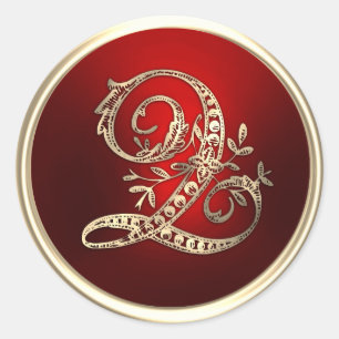 Sello para sobres Q de oro y monograma rojo