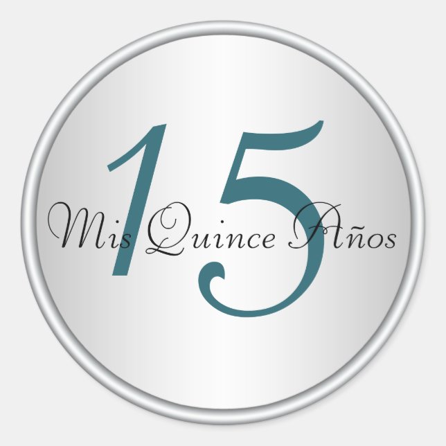 Sello para sobres Quinceanera verde azulado, negro (Anverso)