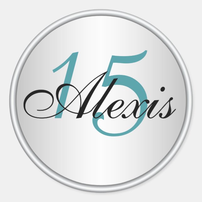 Sello para sobres Quinceanera verde azulado, negro (Anverso)