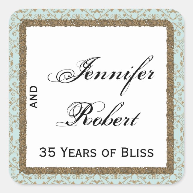 Sello para sobres Robin Egg Blue y Gold Damask (Anverso)