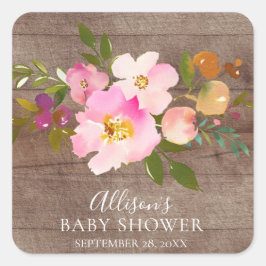 Sello para sobres Rústico Baby Shower Floral Rosa 