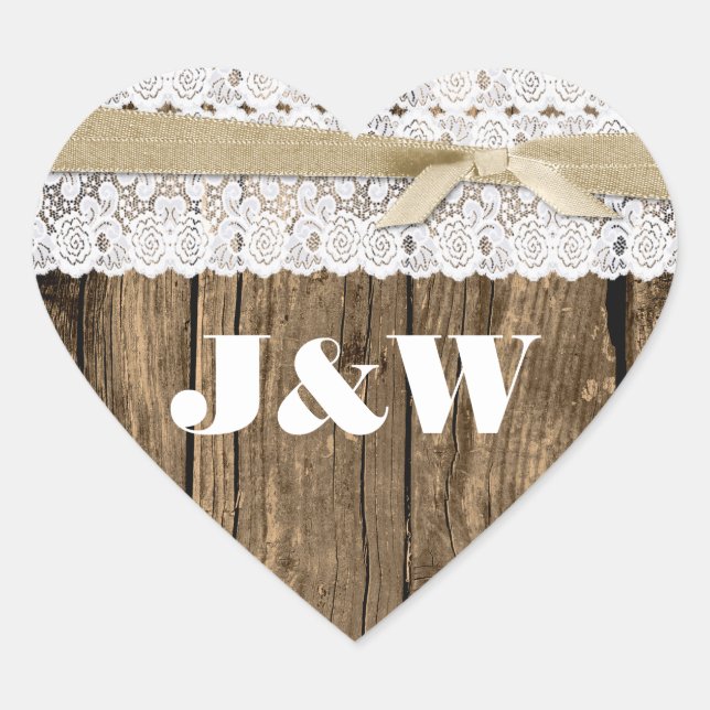 Sello para sobres Rústico Boda Madera y Lace (Anverso)
