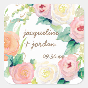 Sello para sobres Simple Moderno Acuarela Rosa Flo