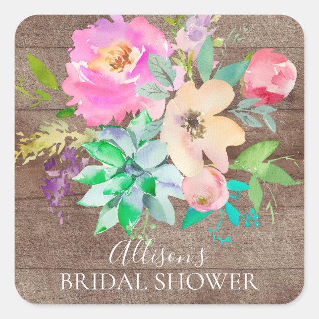 Sello para sobres Suculento y Floral Bridal Shower (Anverso)