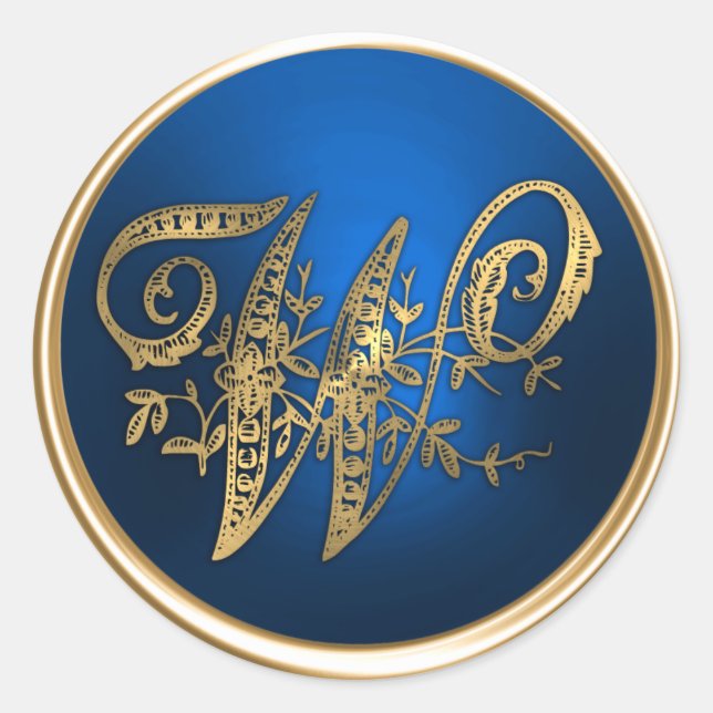 Sello para sobres W de monograma dorado y azul (Anverso)