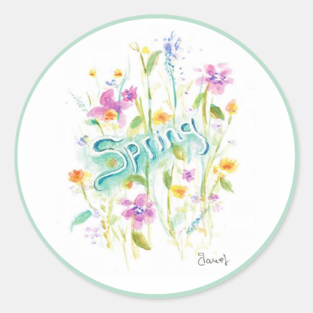 Sello Pegatina de flor redondo (Anverso)