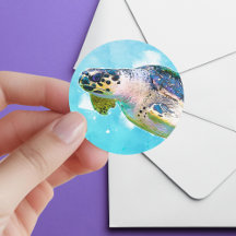 Sello Pegatina de sobre de tortuga marina acuarela