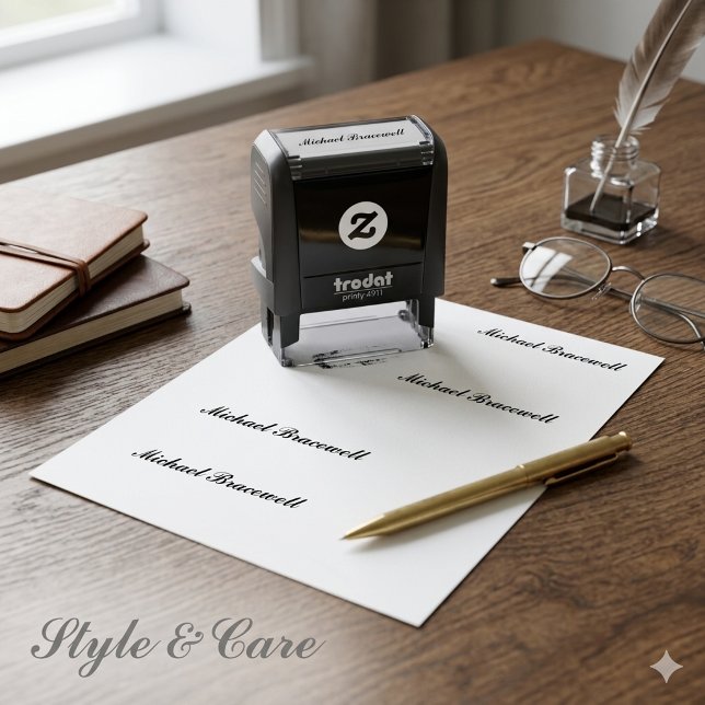 Sello pequeño de entintado automático con su nombr (Small Self Inking Stamp with Your Custom Name)