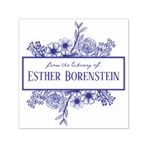 Sello personalizado de nombre con flores para libr