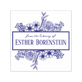 Sello personalizado de nombre con flores para libr