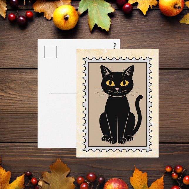 Sello postal de gato negro vintage (Subido por el creador)
